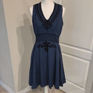 Badgley Mischka Midnight Blue Embroidered Midi Dress